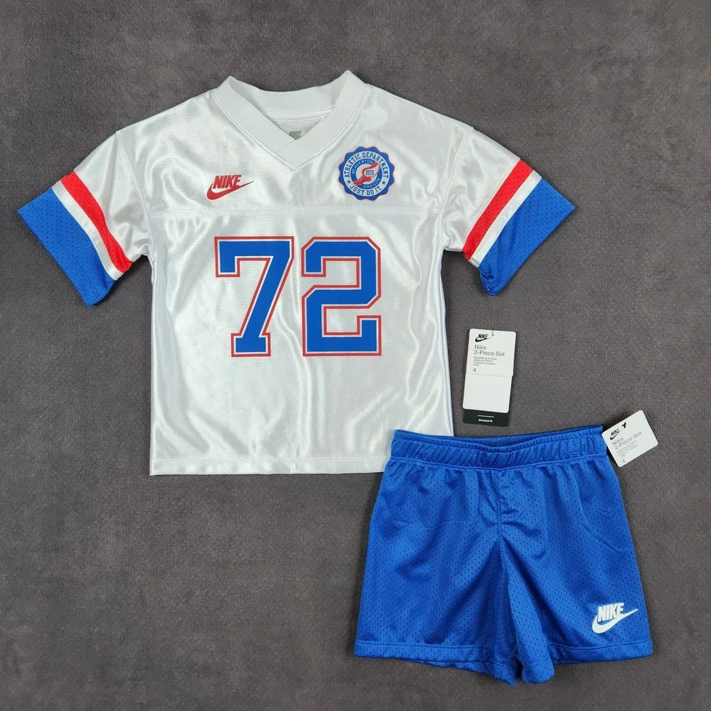 Nike 2-Piece Football Jersey Shorts Set Boys Size 4 Game Royal White Red NEW